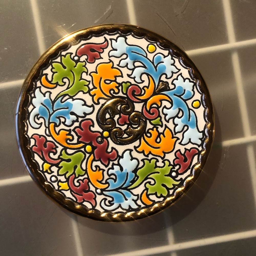 Cearco 24 karat gold trivet, hand painted, colorful decorative Spanish plate
